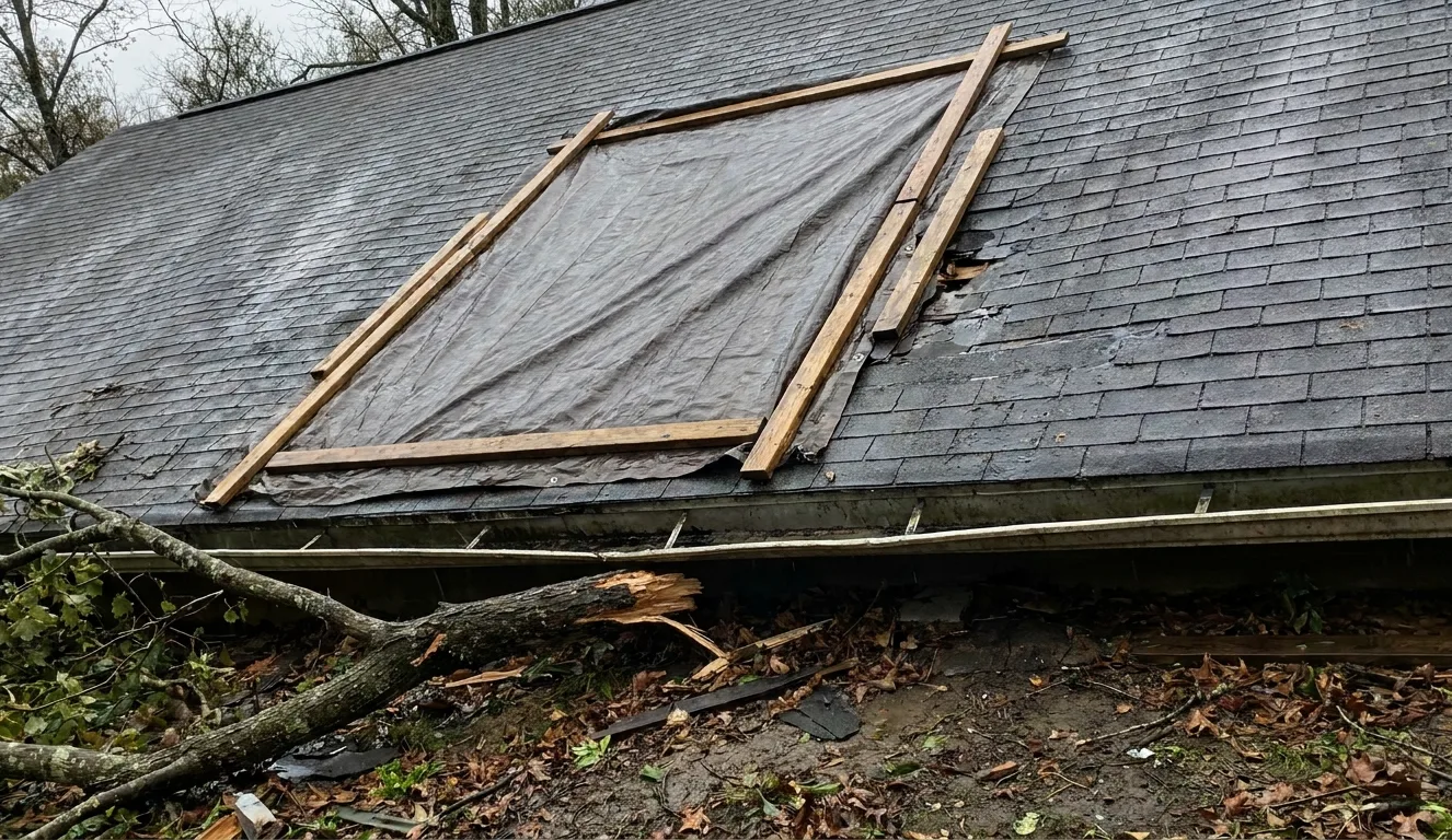 A tarp over storm damage