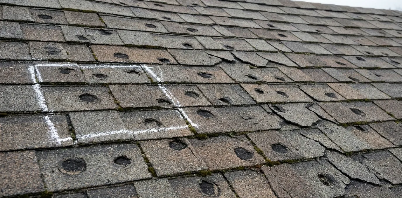 Bruised shingles on a slope