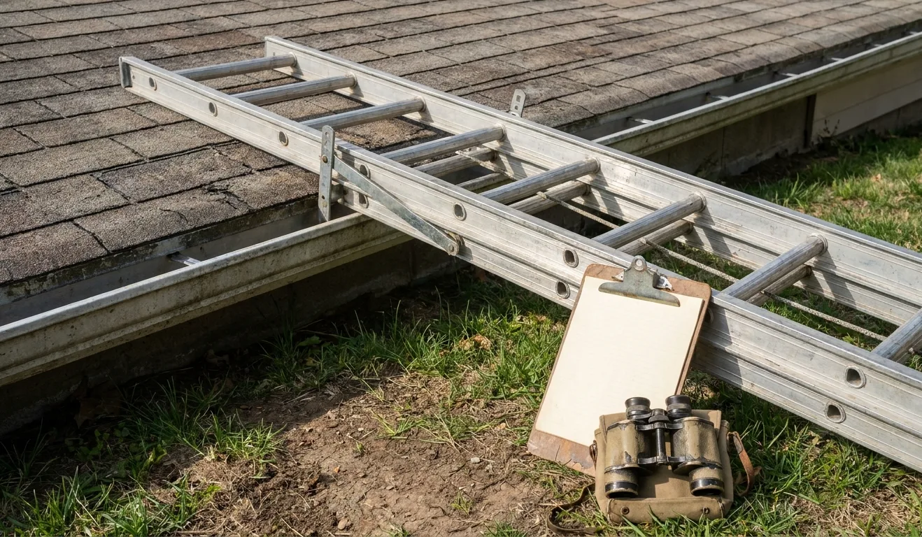 A ladder set for a roof inspection