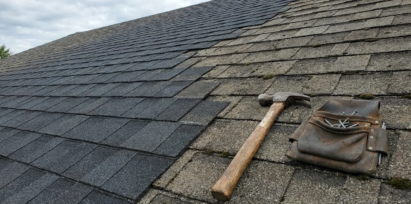 New shingles worked into an old roof