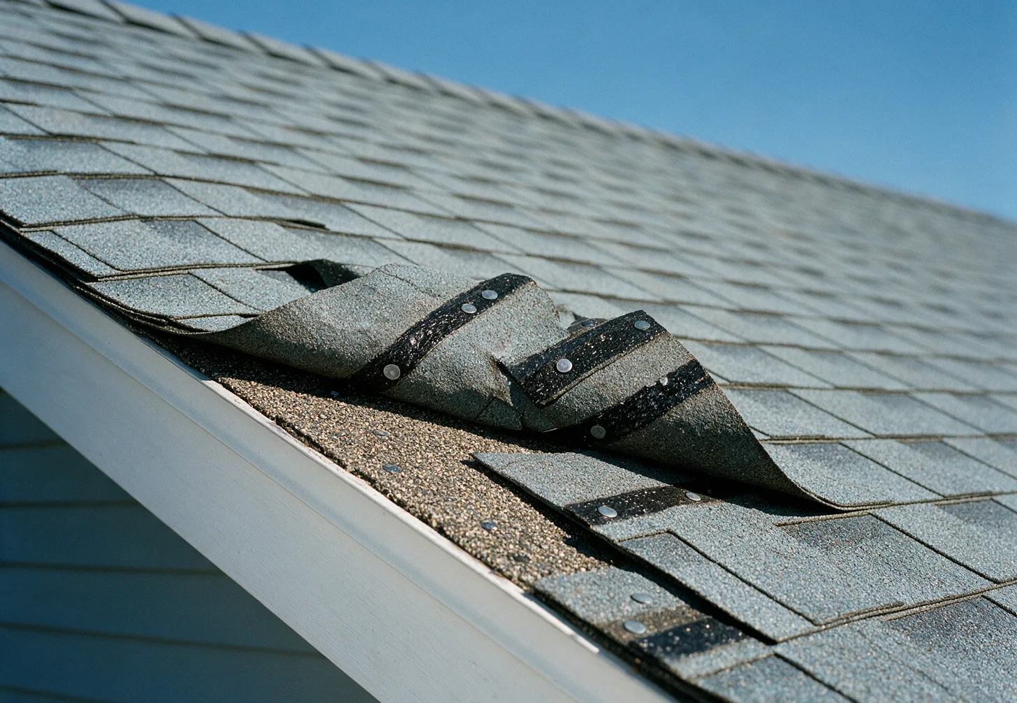 Creased and lifted shingles